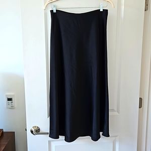 Black Silky Midi Slip Skirt